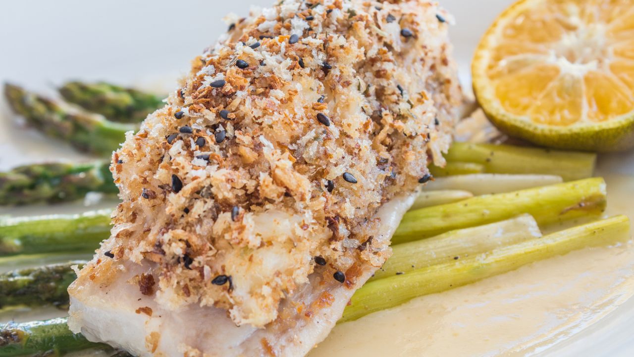 Receita de Robalo com crosta de castanhas