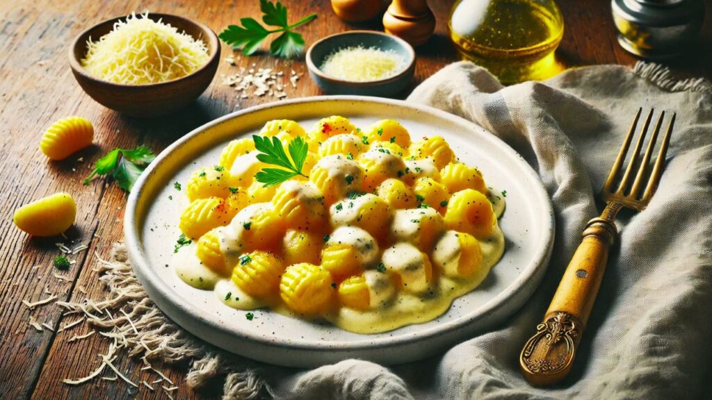 Nhoque de mandioquinha com molho de gorgonzola