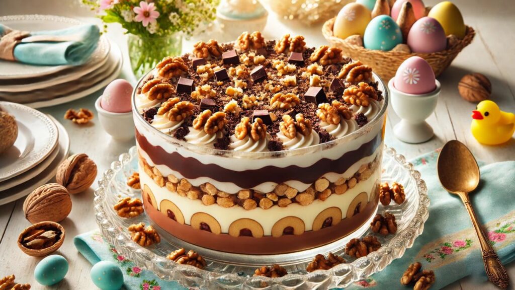 Pavê de chocolate com nozes e creme de baunilha