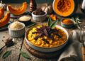Risoto de abóbora com crocante de carne seca