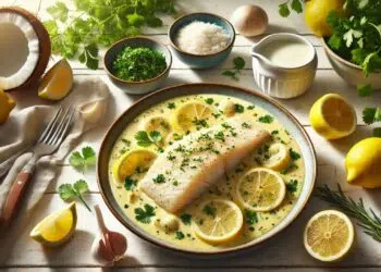 Filé de peixe ao molho de coco e limão-siciliano