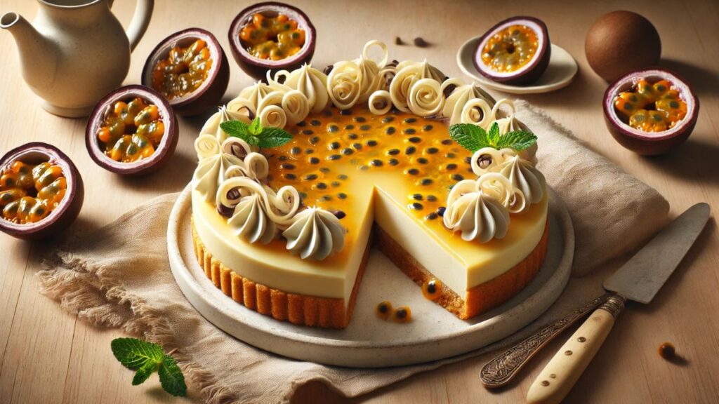 Torta cremosa de maracujá com chocolate branco