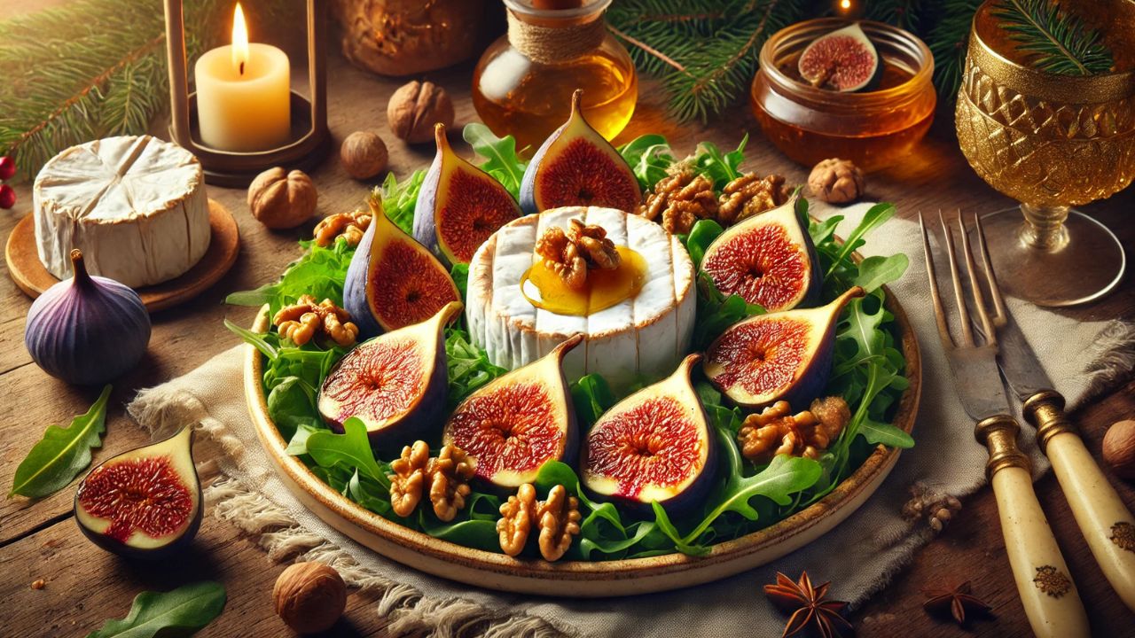 Salada morna de brie, figos e nozes caramelizadas
