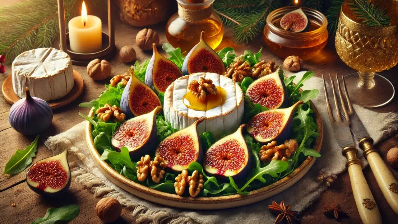 Salada morna de brie, figos e nozes caramelizadas
