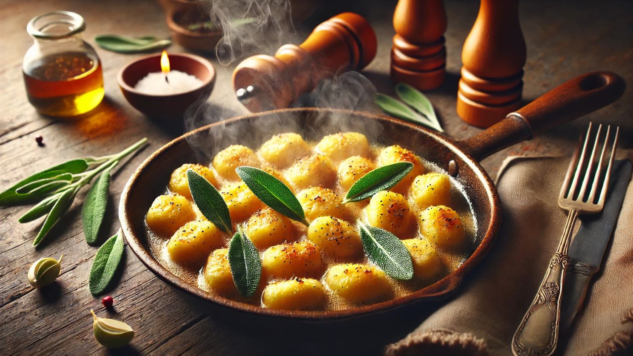 Nhoque dourado na manteiga com sálvia