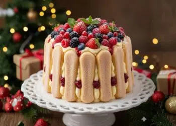 Charlotte gelada de frutas vermelhas com creme de baunilha