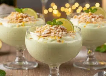 Mousse gelado de limão-taiti com raspas de limão-cravo e farofa crocante de biscoito