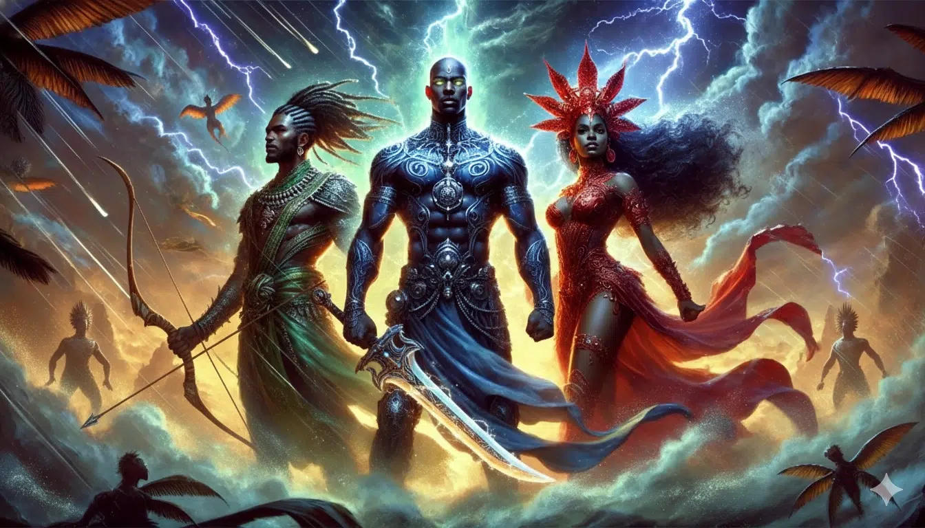 Orixás regentes de 2026 Ogum Iansã e Oxóssi representando ação mudança e foco espiritual